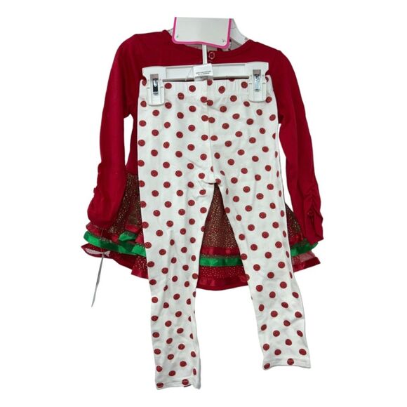 Holiday Santa Claus Outfit 18 M Girls Christmas 3 pc Tulle Top Leggings Hair bow - Picture 2 of 7